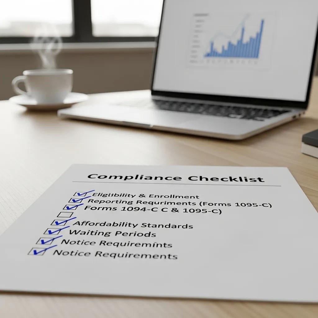 Close-up of a compliance checklist for ACA employer mandate in a professional workspace