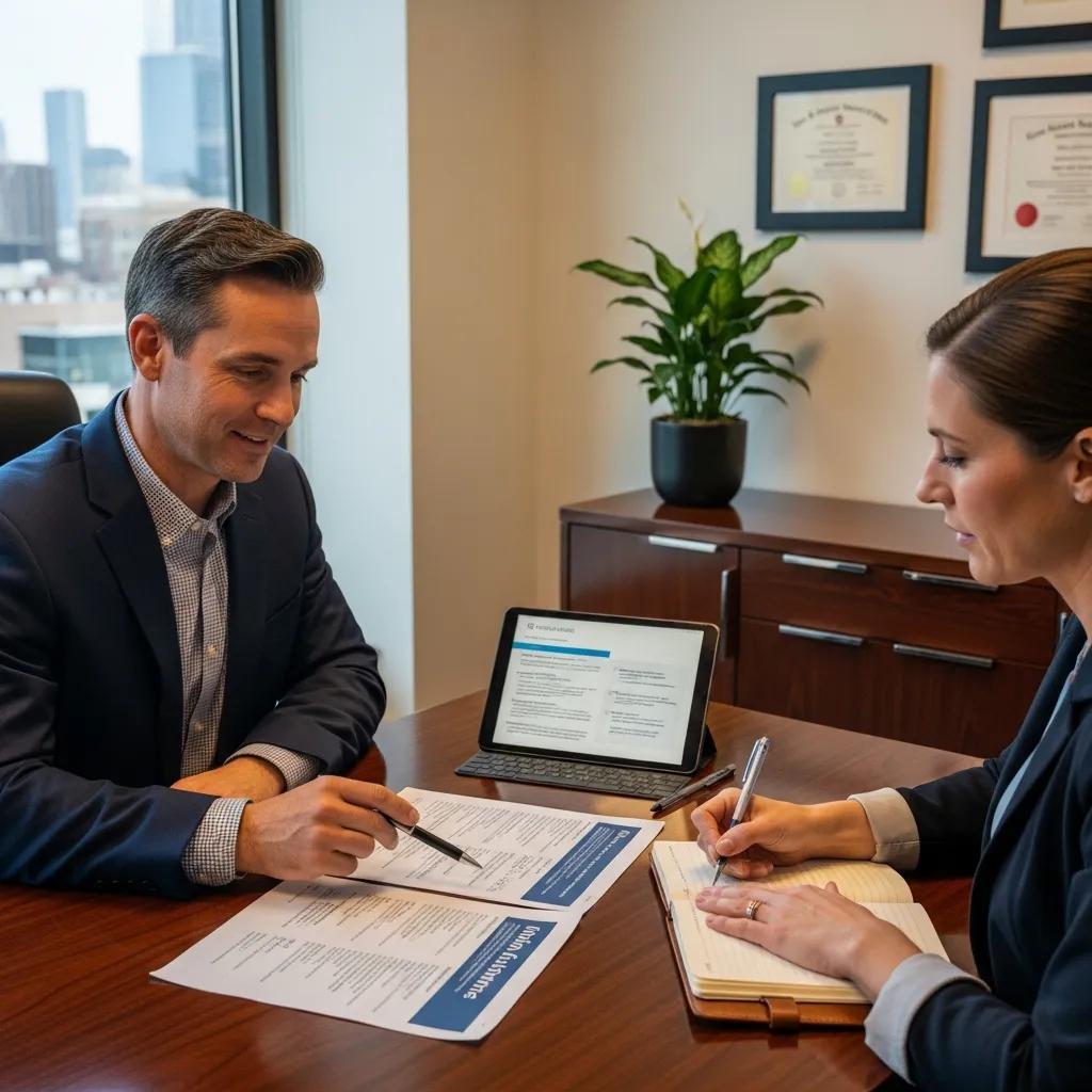 Consultant advising a business owner on vision insurance options, emphasizing the role of consulting services