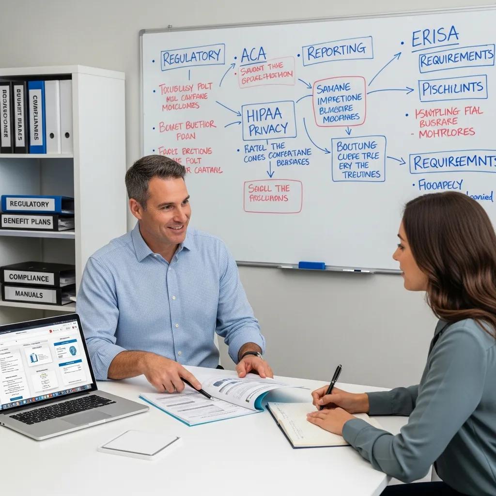 Consultant explaining compliance requirements for group health insurance to a small business owner