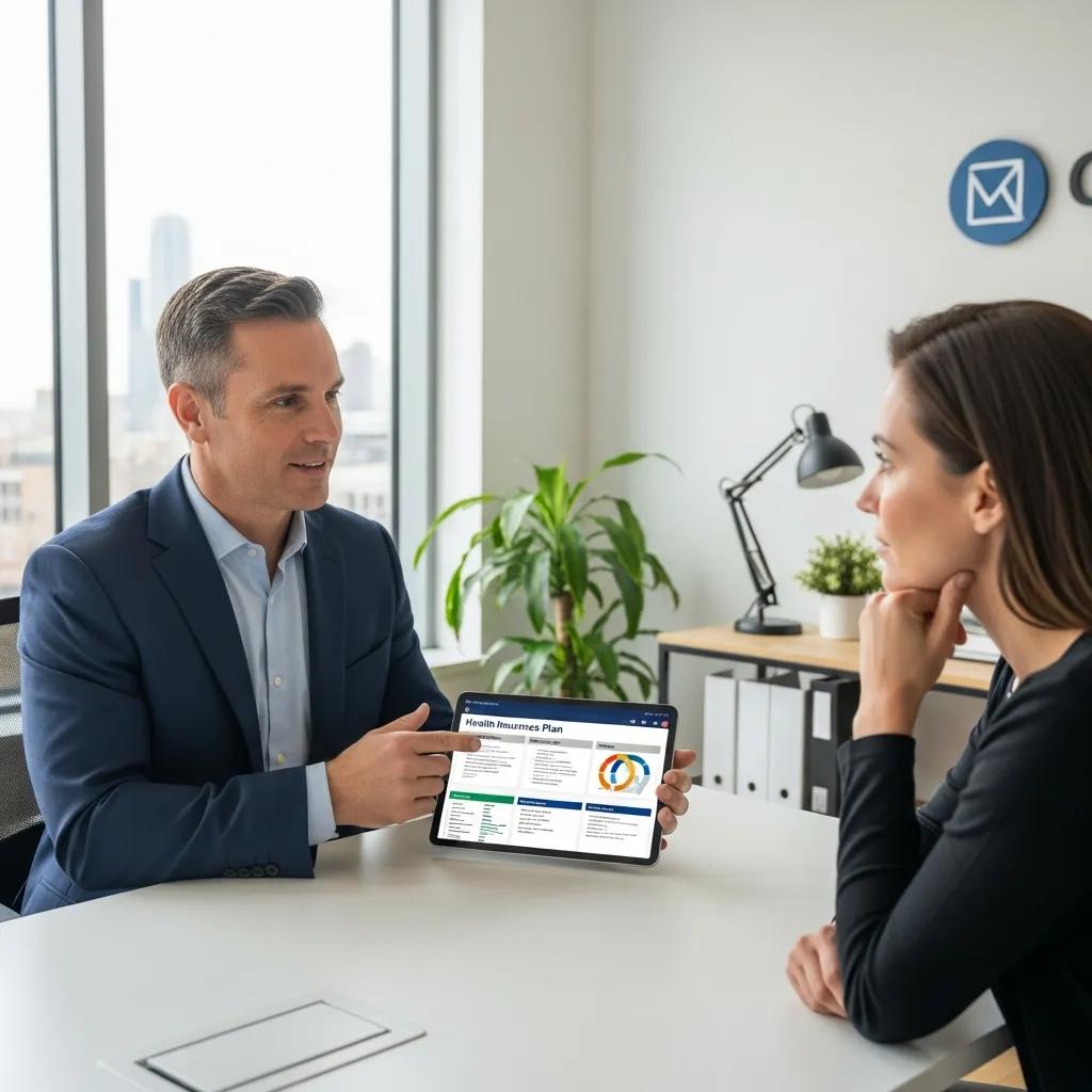 Consultant explaining health insurance options to a small business owner
