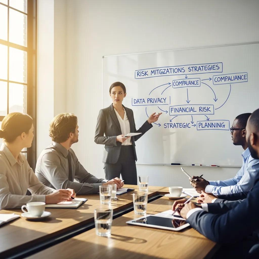 Consultant presenting risk mitigation strategies in a business meeting