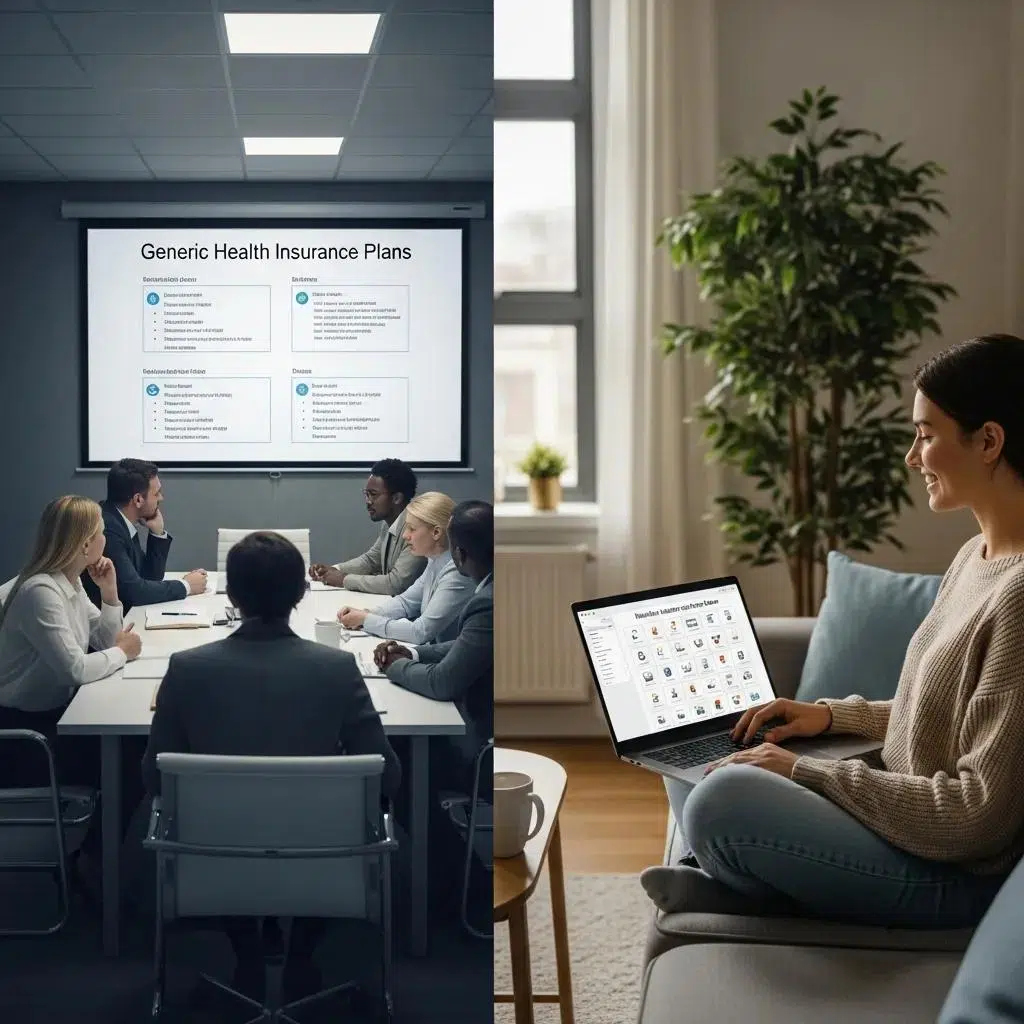 Contrasting scenes of limited group health insurance options versus flexible QSEHRA choices