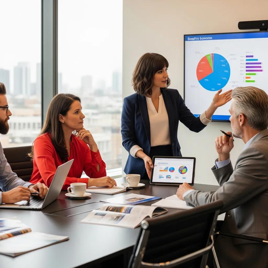 Diverse group of employees discussing employee benefits in a professional office setting