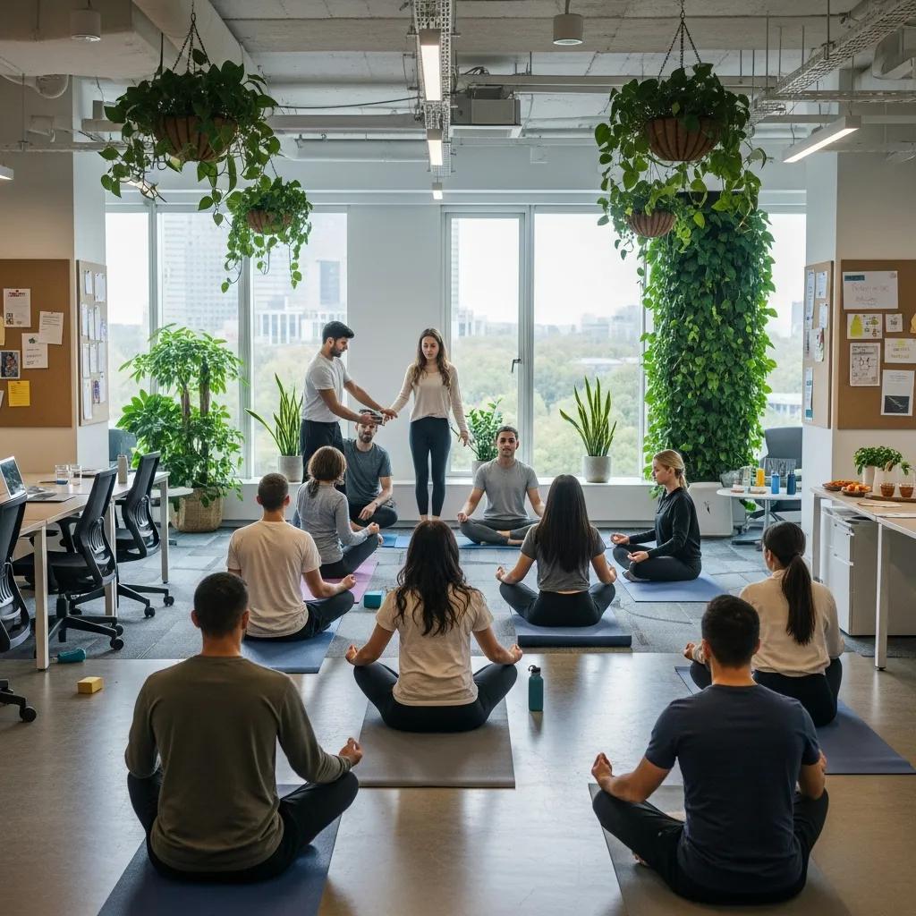Employees participating in a wellness program focused on mental health support
