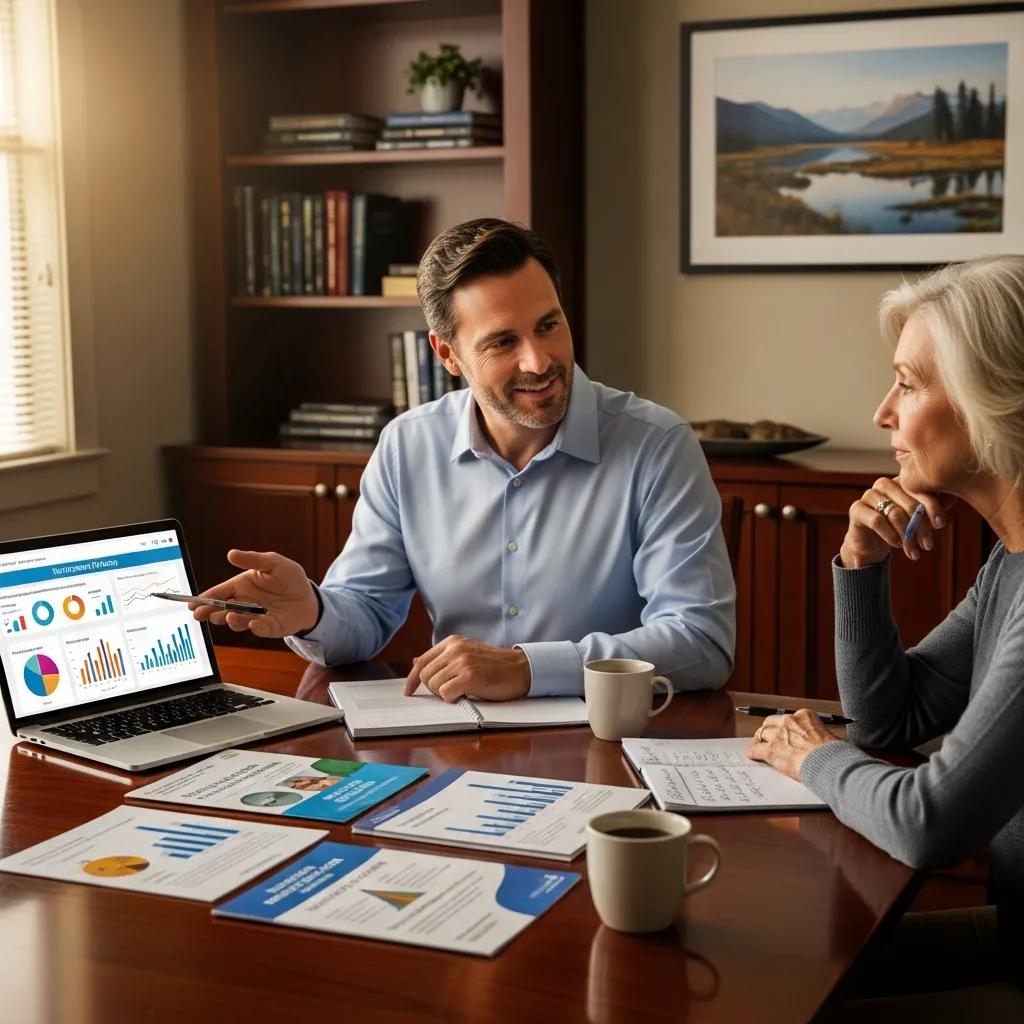 Employer discussing retirement benefits with an employee in a cozy office