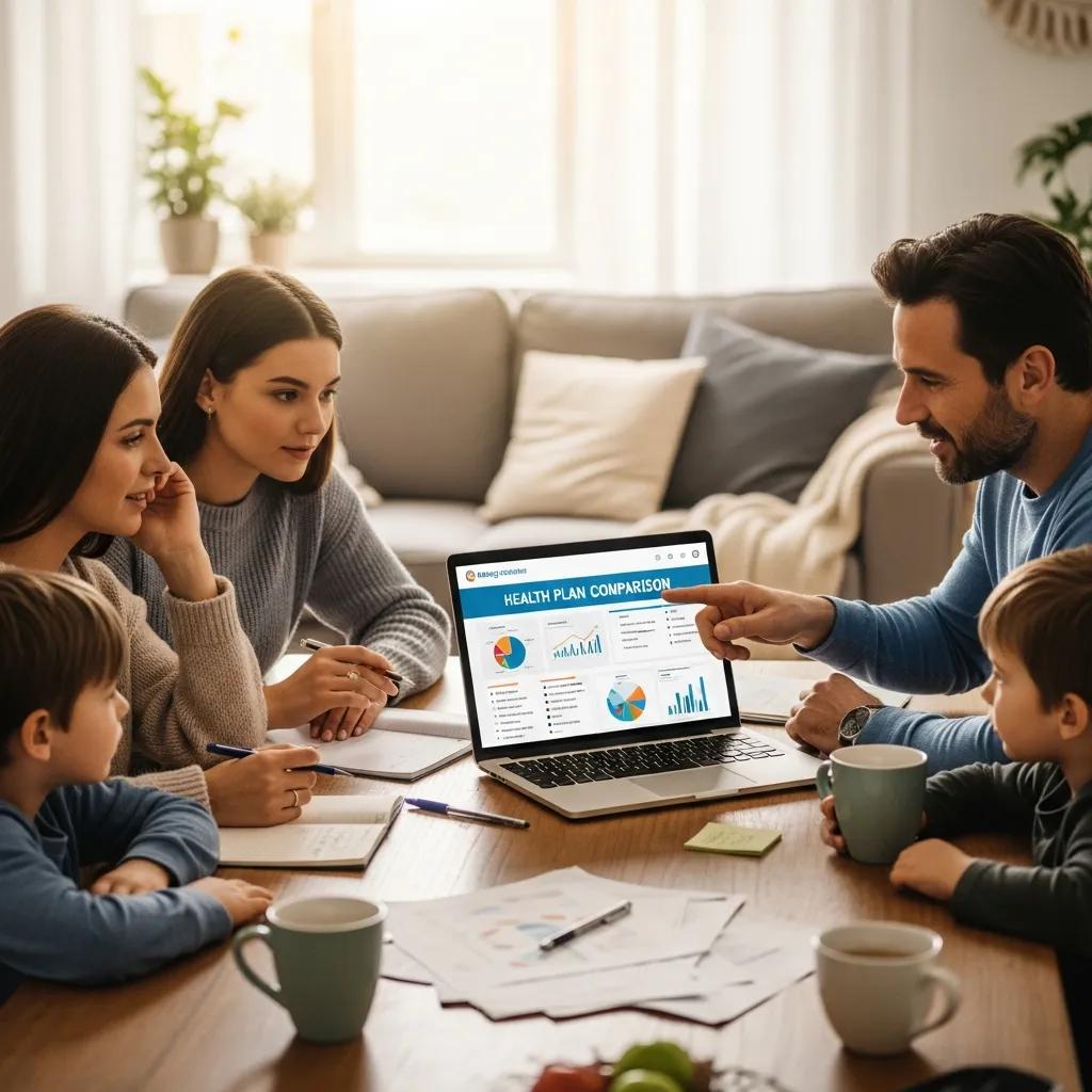 Family discussing health insurance deductibles at home, emphasizing understanding and collaboration