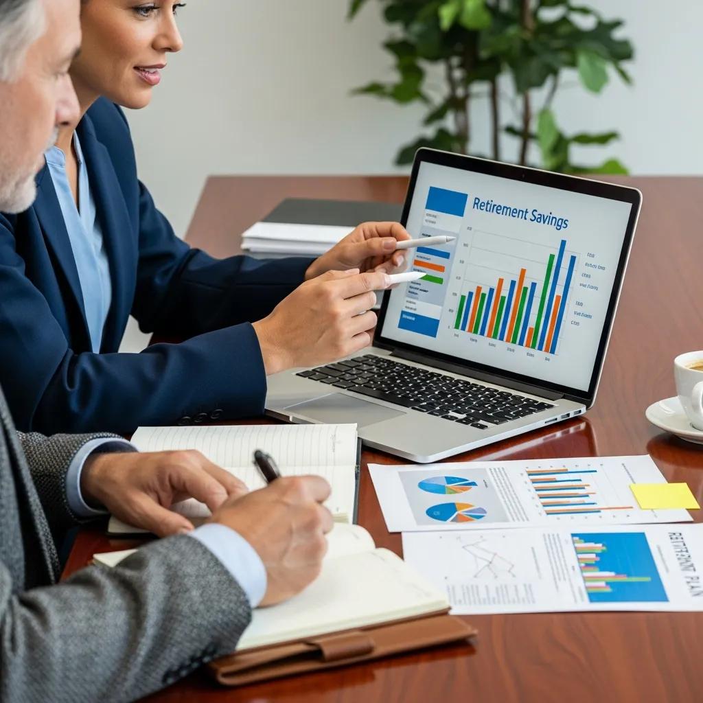 Financial advisor and client reviewing retirement plan documents together