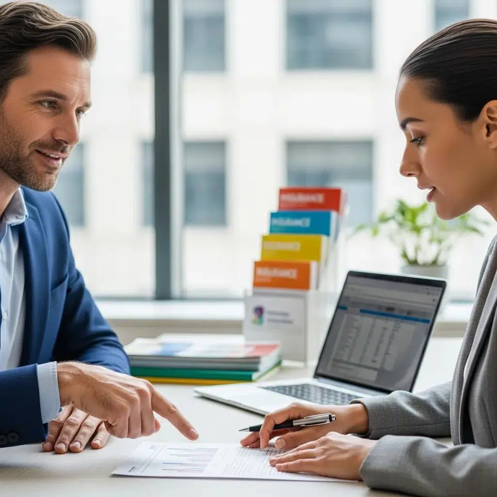 Independent broker explaining insurance options to a small business owner