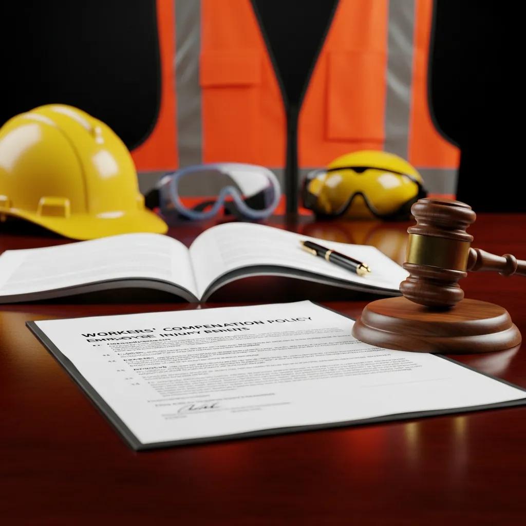Legal documents and safety equipment representing Michigan workers compensation laws