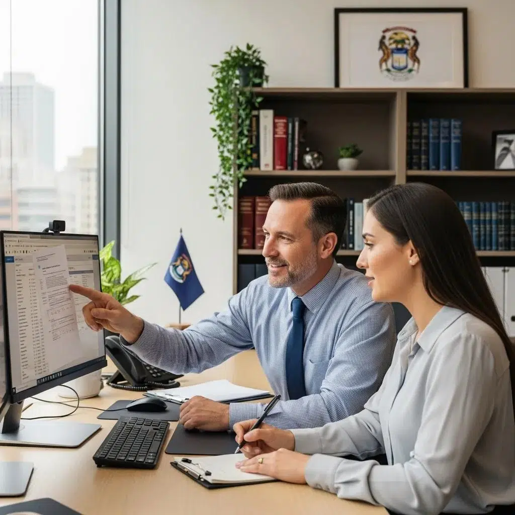 Michigan employer discussing fiduciary responsibilities with an employee in a professional setting