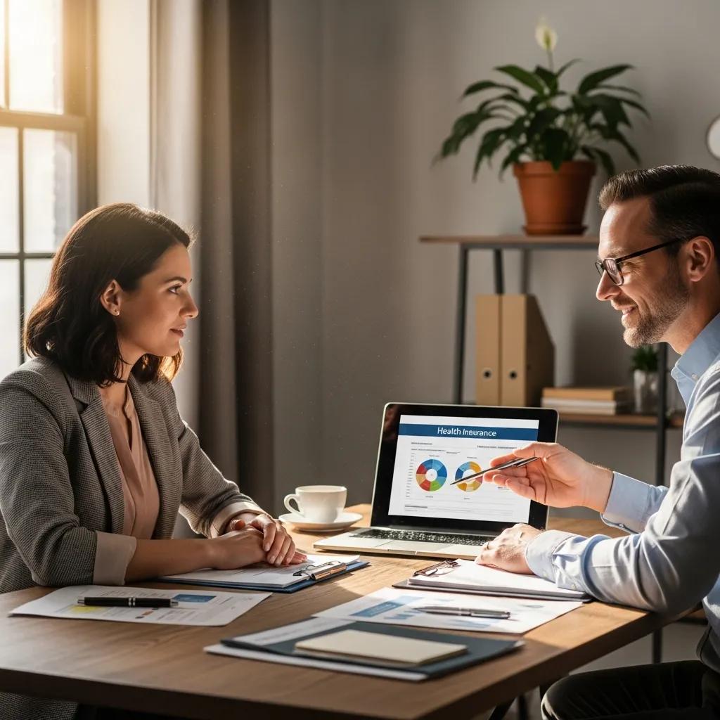 Small business owner consulting with an insurance expert about health plan options