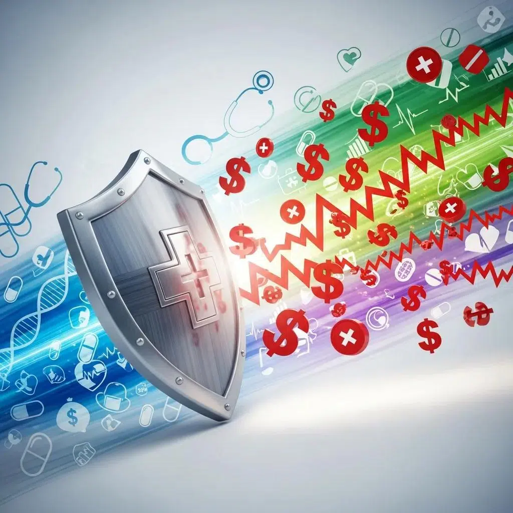 Symbolic representation of risk management in health plans with a protective shield