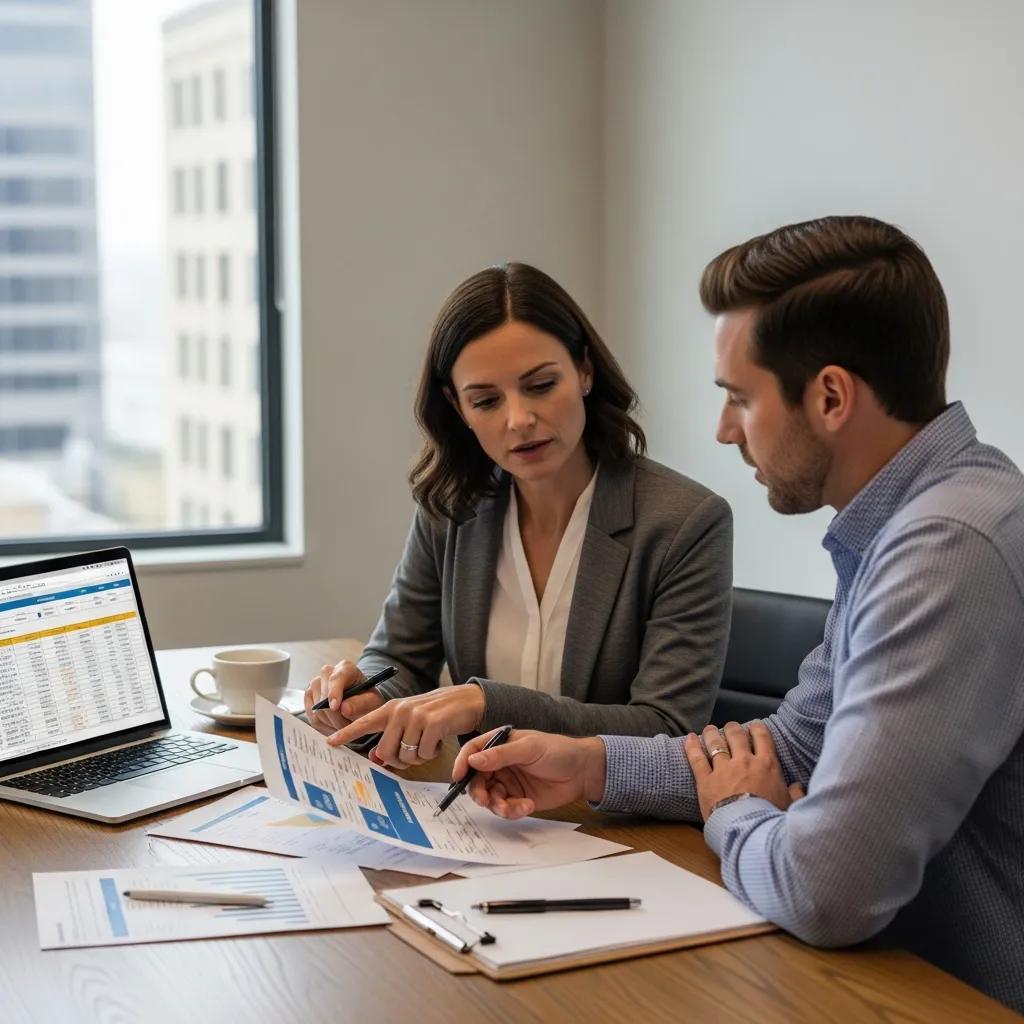Business owner reviewing health reimbursement arrangement implementation plan with a consultant