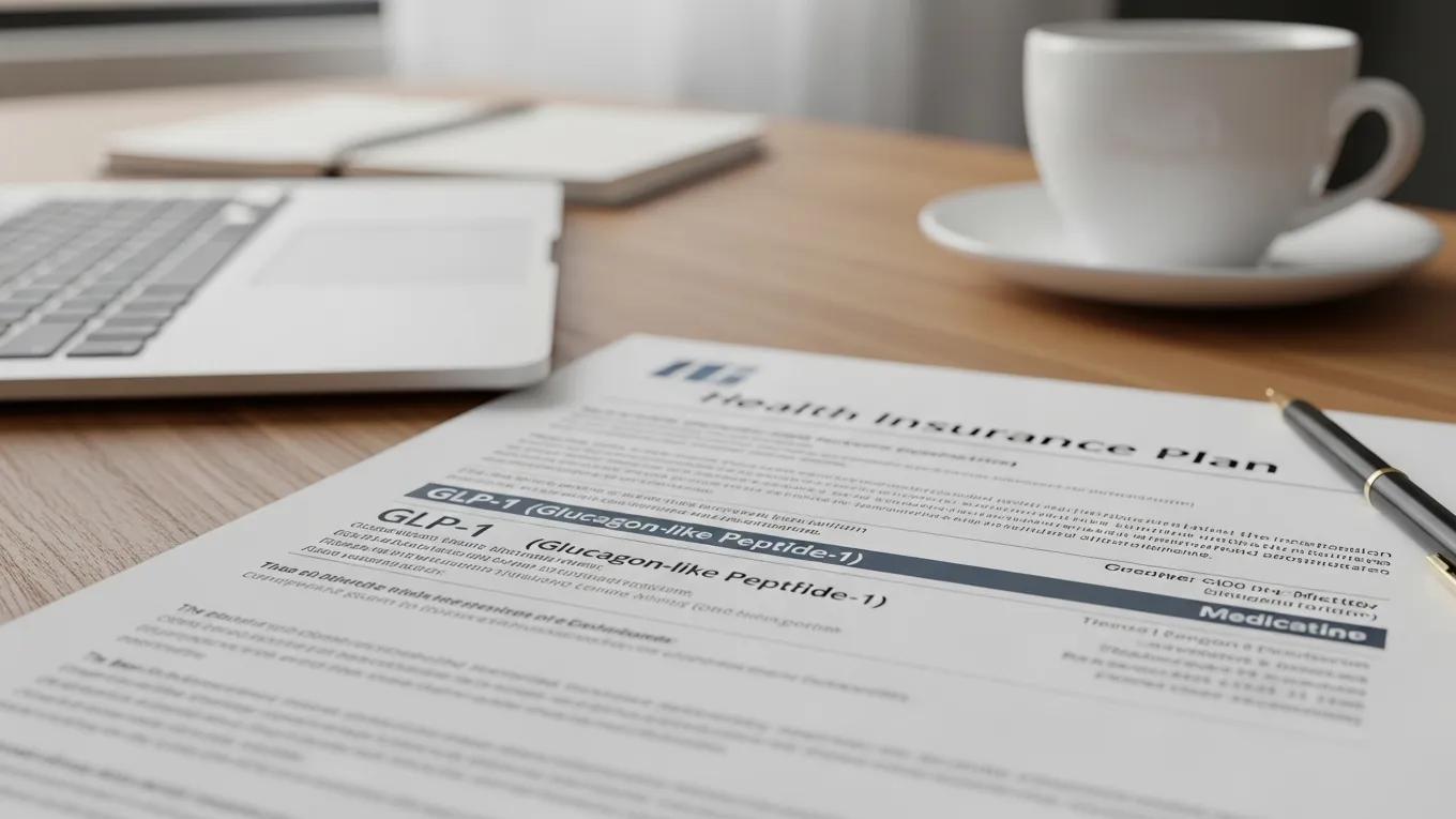 Close-up of a health insurance plan document highlighting GLP-1 medication coverage
