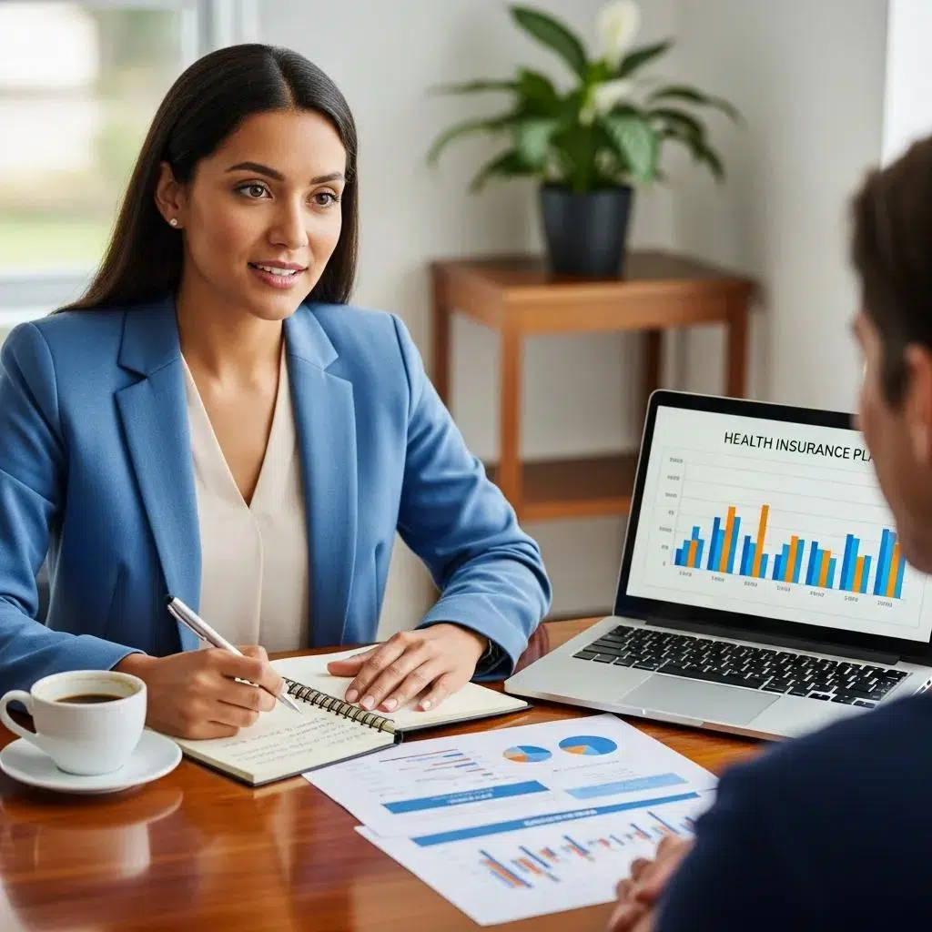 Consultant performing a needs assessment with a client in a professional setting