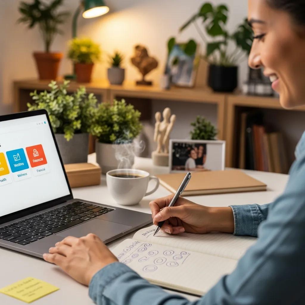 Employee reviewing voluntary benefits package in a cozy workspace