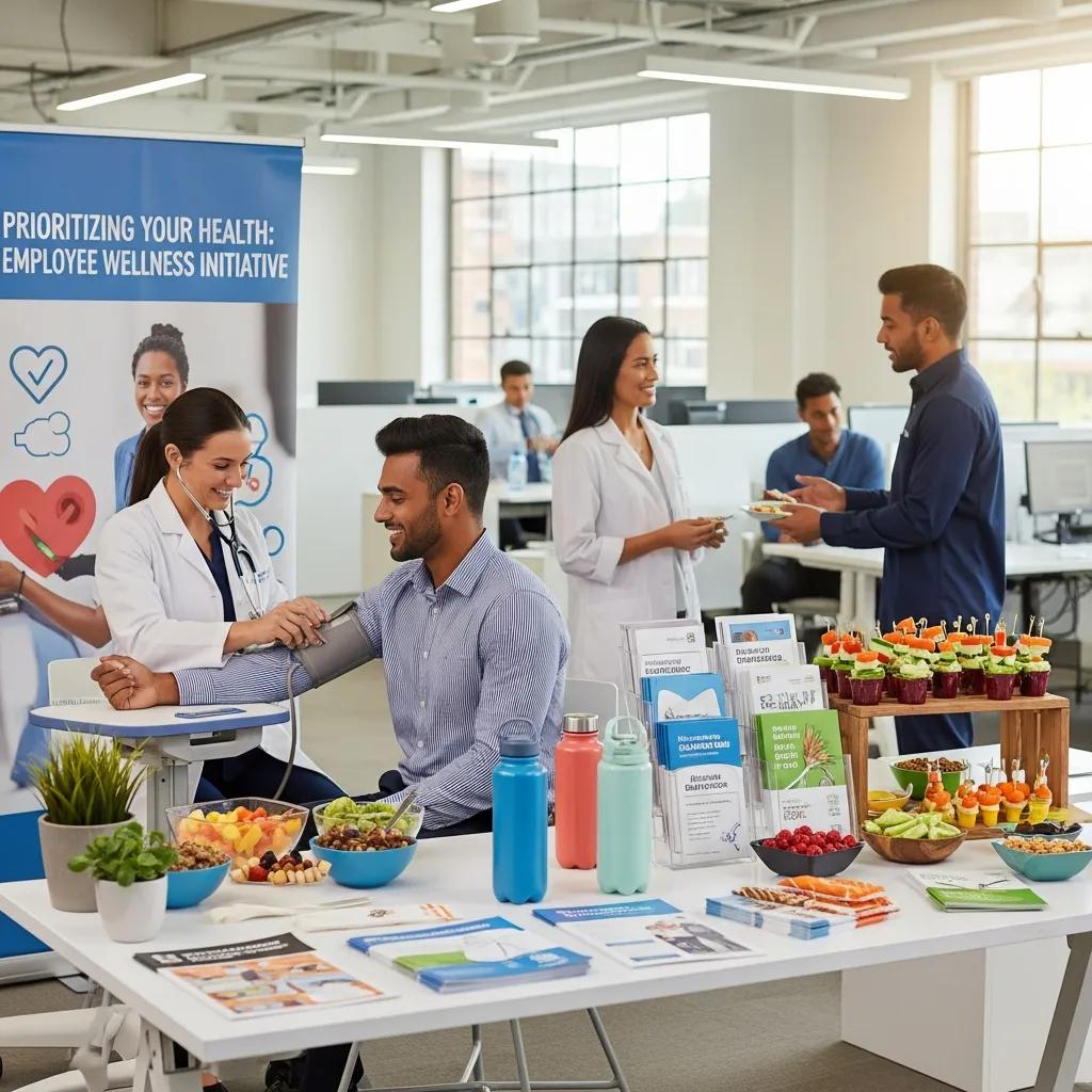 Employees engaging in health assessments at a workplace wellness initiative, highlighting best practices for wellness programs