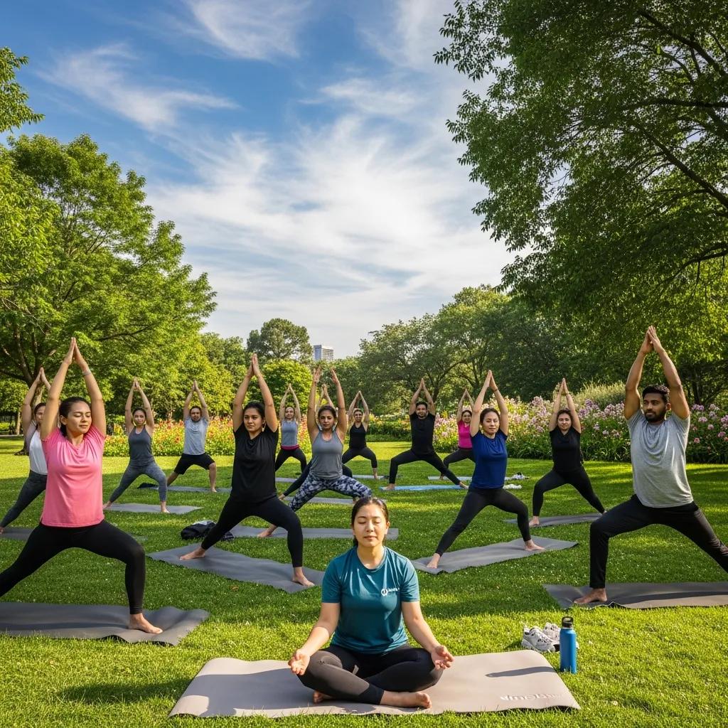 Employees participating in an outdoor wellness program, showcasing the importance of health benefits in retention