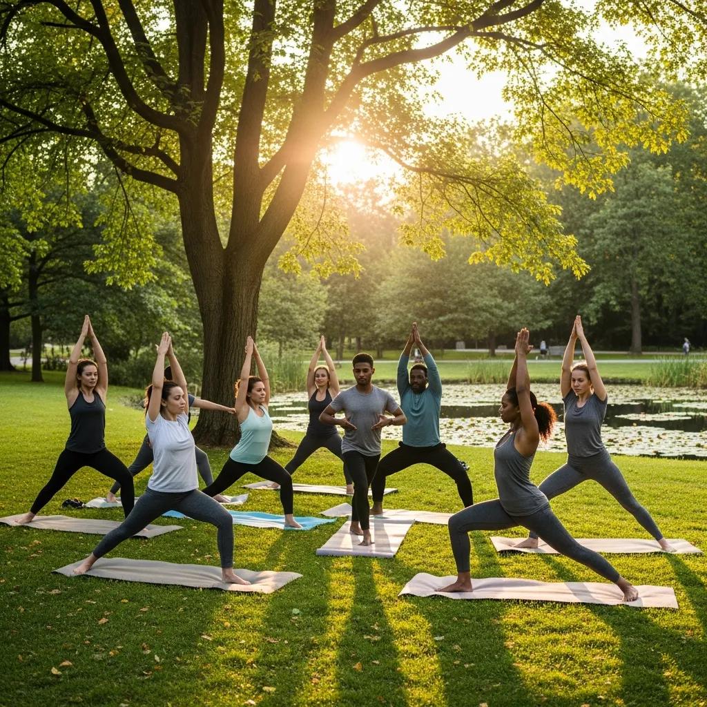 Employees practicing mindfulness and yoga supporting workplace mental health benefits in Bloomfield Hills, Michigan.