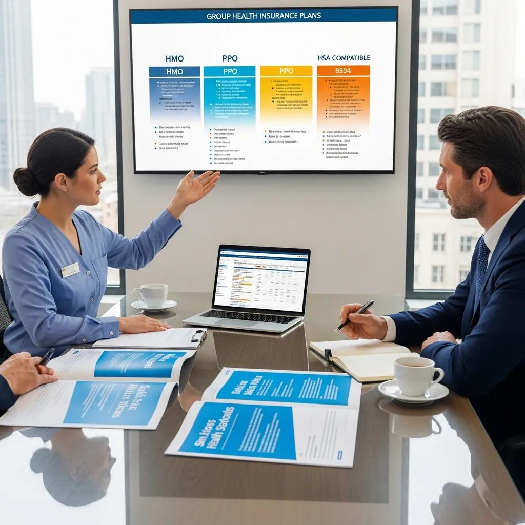 Healthcare professional explaining group health insurance options to a business owner