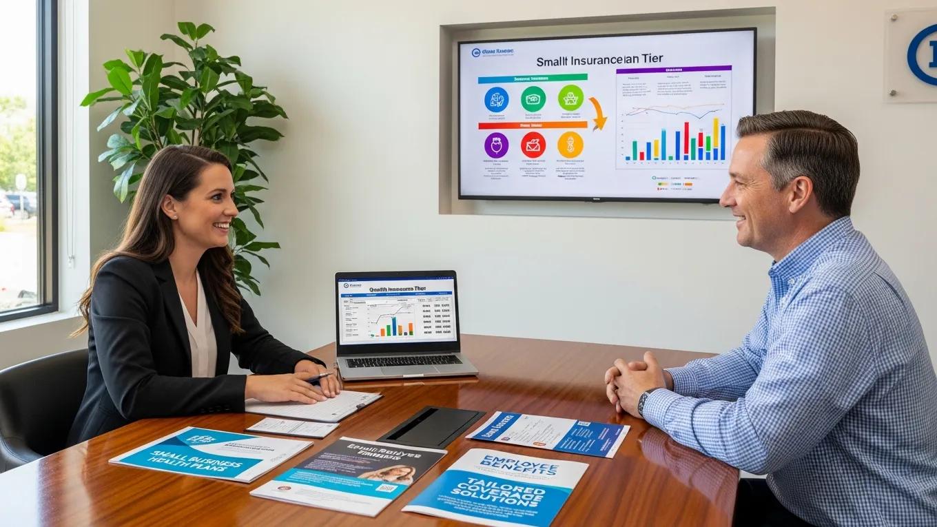 Insurance broker consulting with a business owner about health insurance plan options