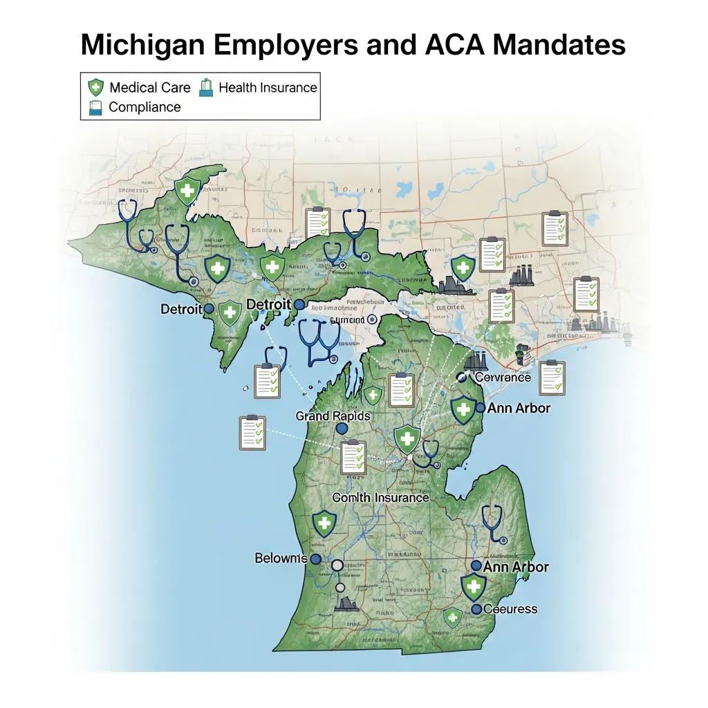 Michigan map highlighting ACA employer mandate requirements and healthcare compliance