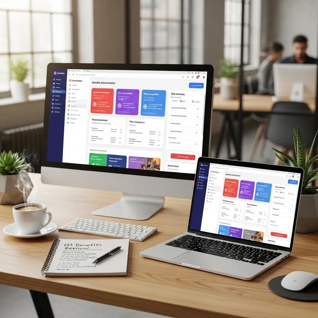 Modern workspace showcasing benefits administration technology and tools