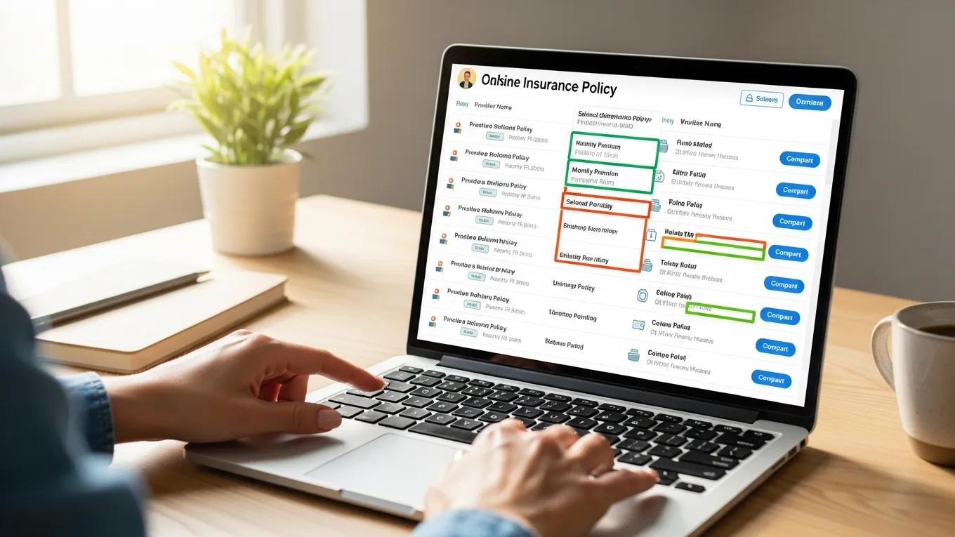 User engaging with an insurance policy comparison tool on a laptop