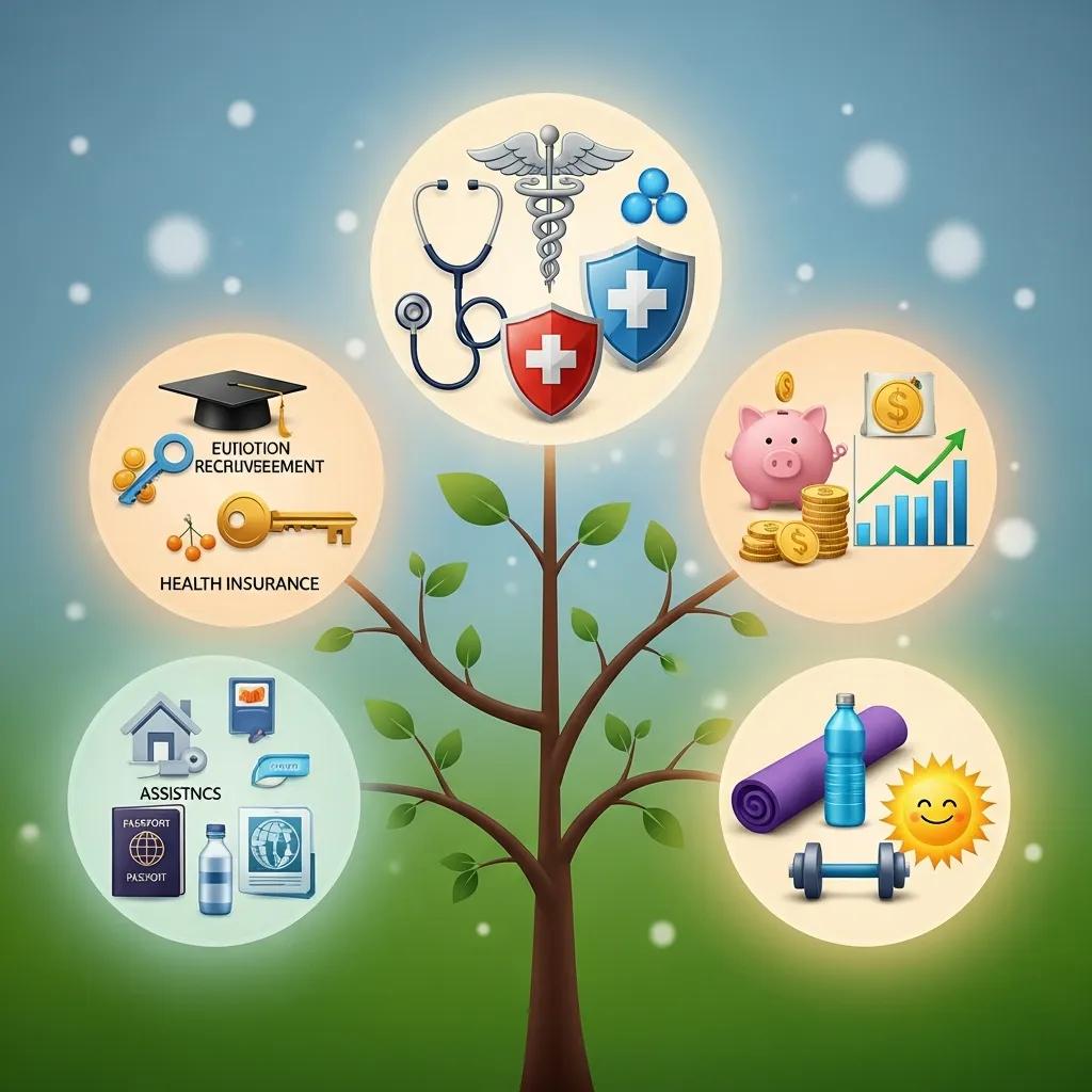 Visual representation of different types of employee benefits including health and retirement plans