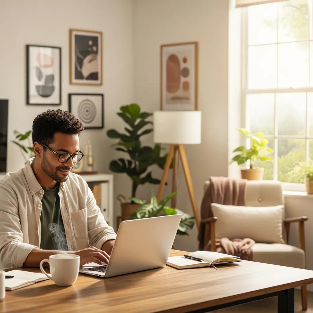 Young professional working from home, illustrating the value of flexible work arrangements in employee benefits