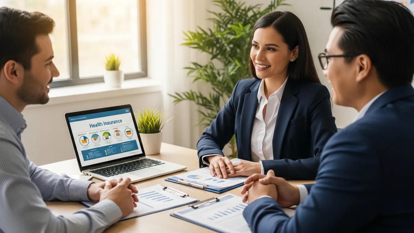 Benefits broker consulting with a small business owner about employee benefits packages