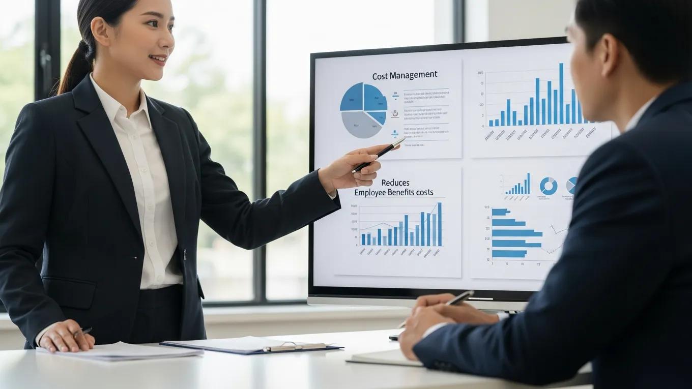 Business consultant presenting cost management strategies to a small business owner