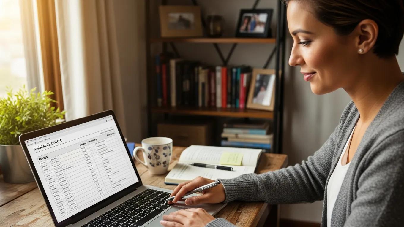 Business owner reviewing insurance quotes in a cozy home office