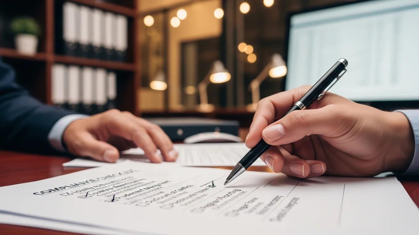 Business professional reviewing fiduciary duties documents