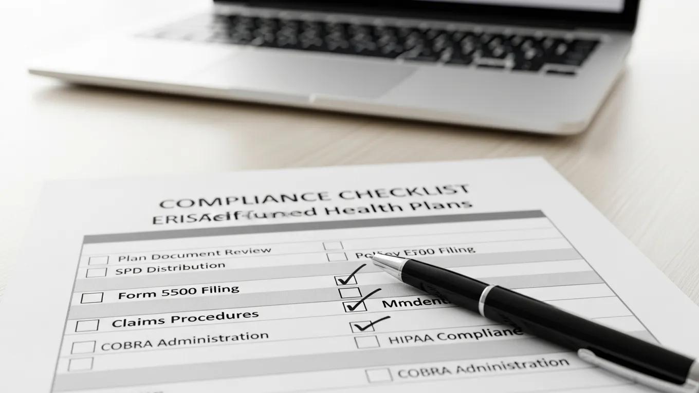 Close-up of a compliance checklist for Michigan employers regarding ERISA requirements