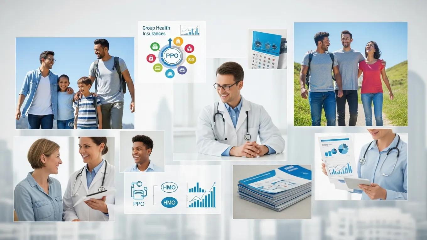Collage of health insurance options showcasing family health and professional consultations