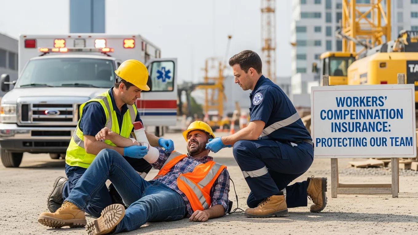 Construction worker receiving medical attention, emphasizing workers' compensation