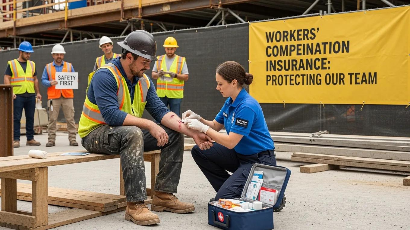 Construction worker receiving medical attention highlighting workers' compensation insurance