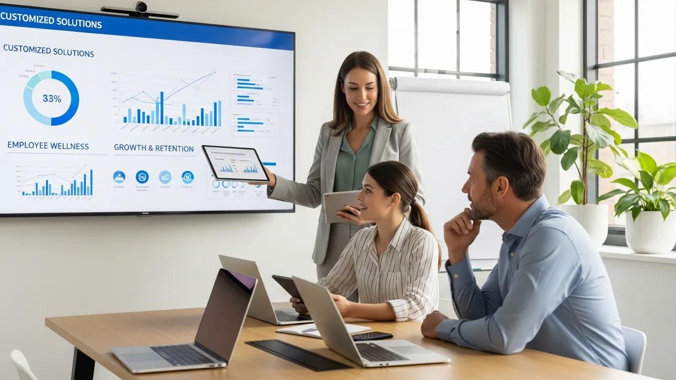 Consultant presenting custom benefits solutions to a small business owner