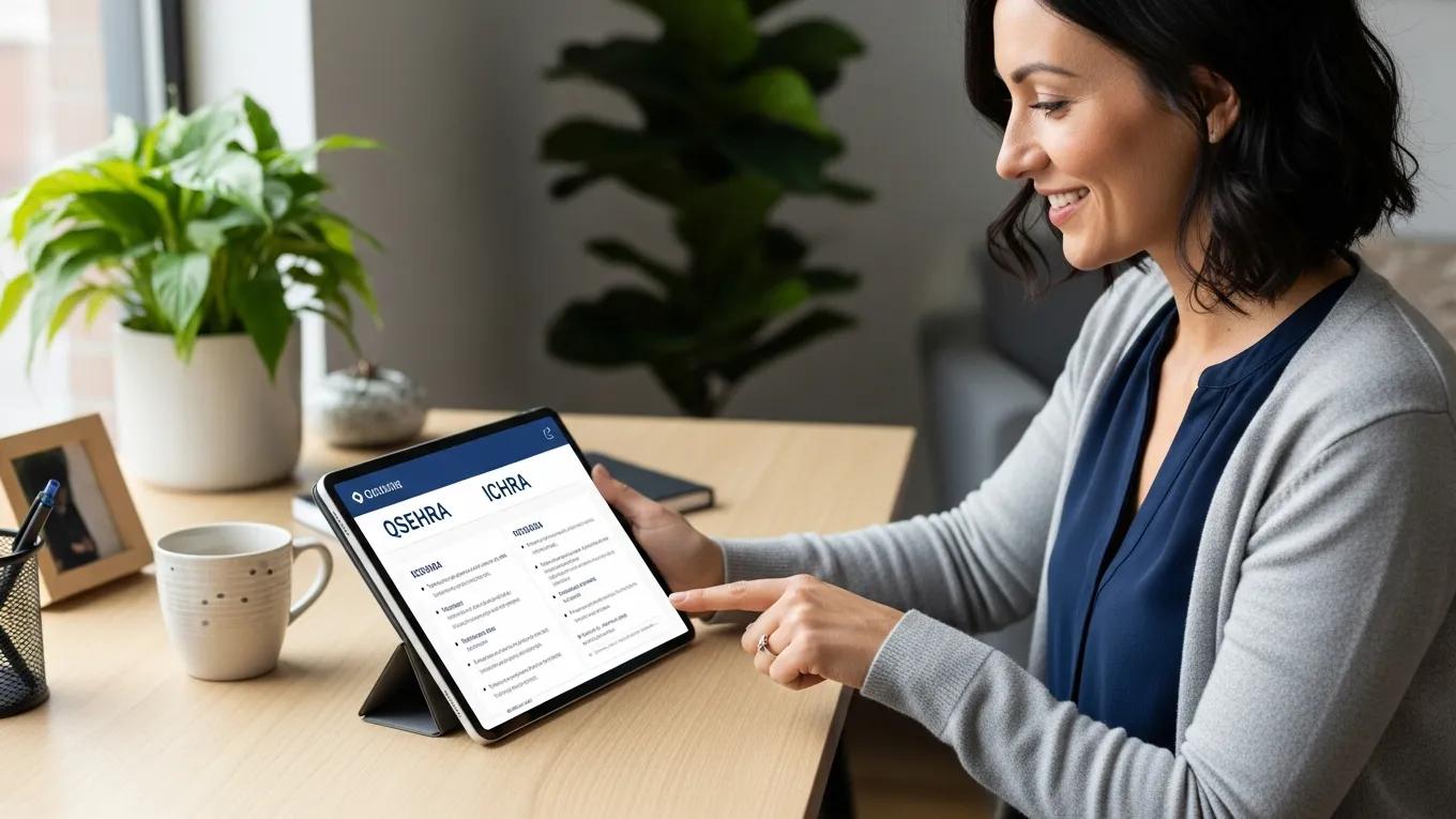 Employee exploring QSEHRA and ICHRA health benefits options in a comfortable workspace