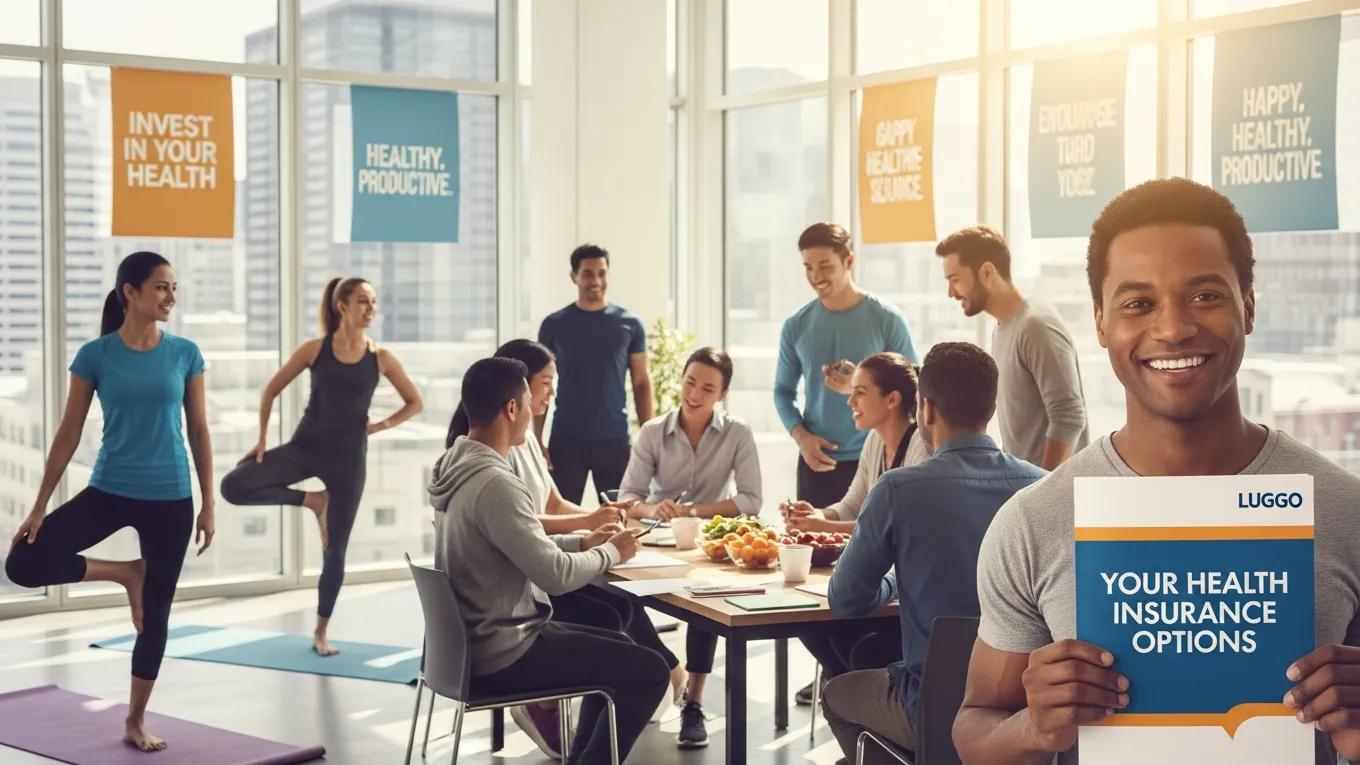 Employees participating in a wellness program emphasizing health insurance benefits