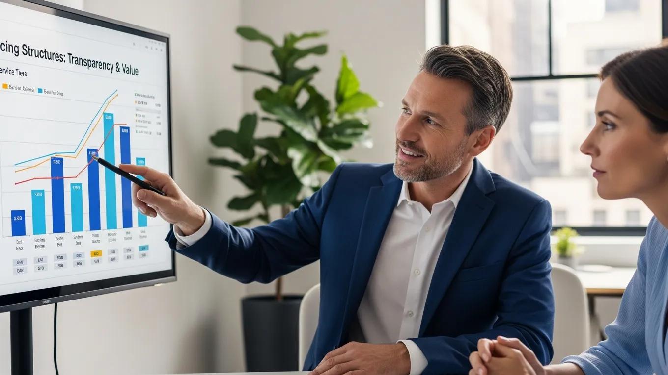 Financial consultant explaining transparent pricing structures to a client