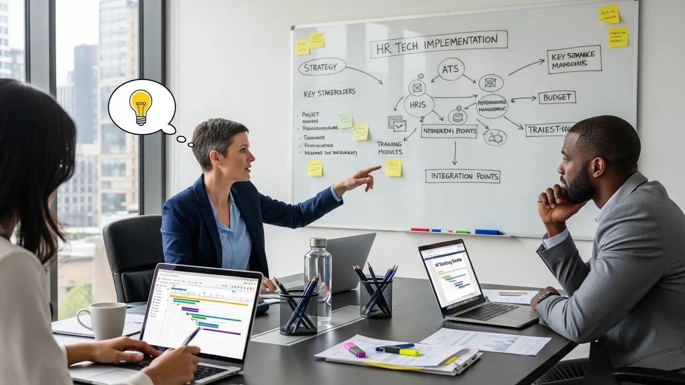 HR professionals strategizing implementation of technology solutions in a meeting