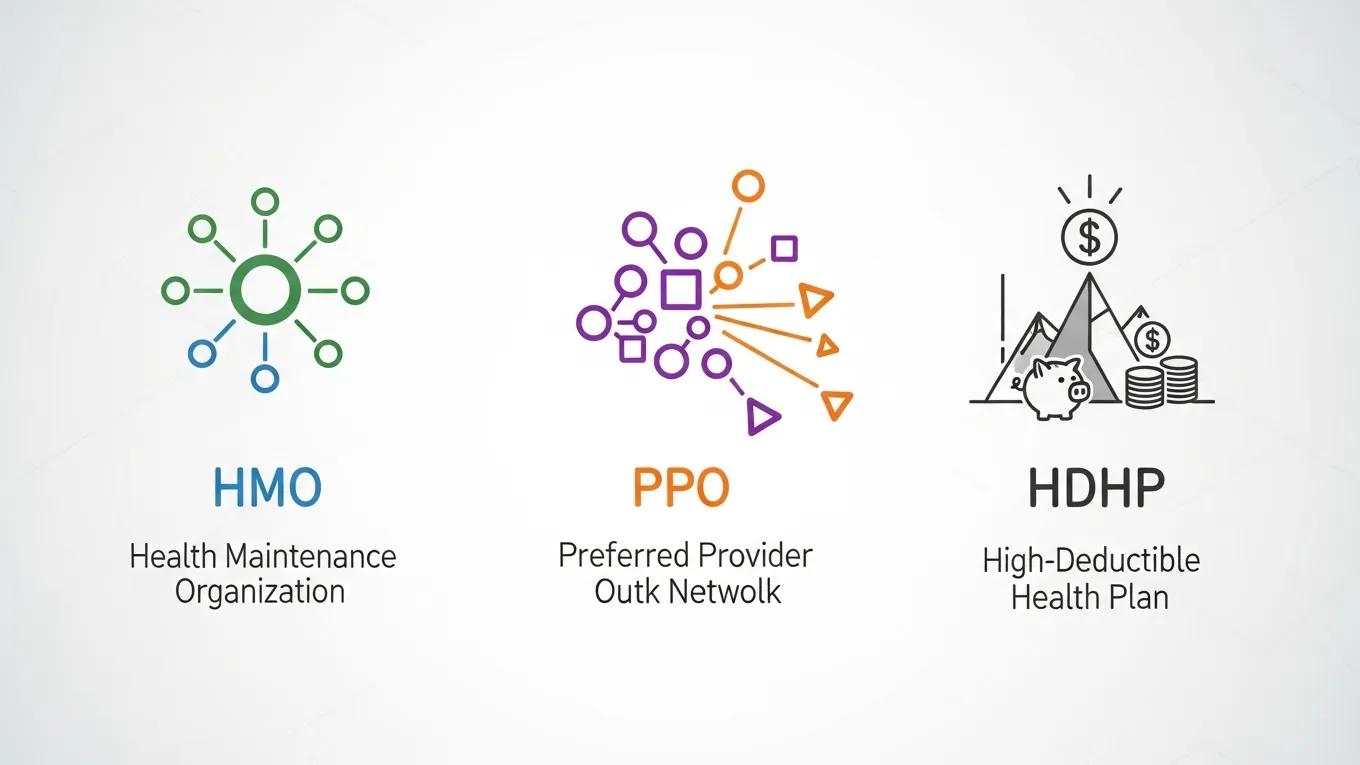 Icons representing different group health insurance plans available for small businesses