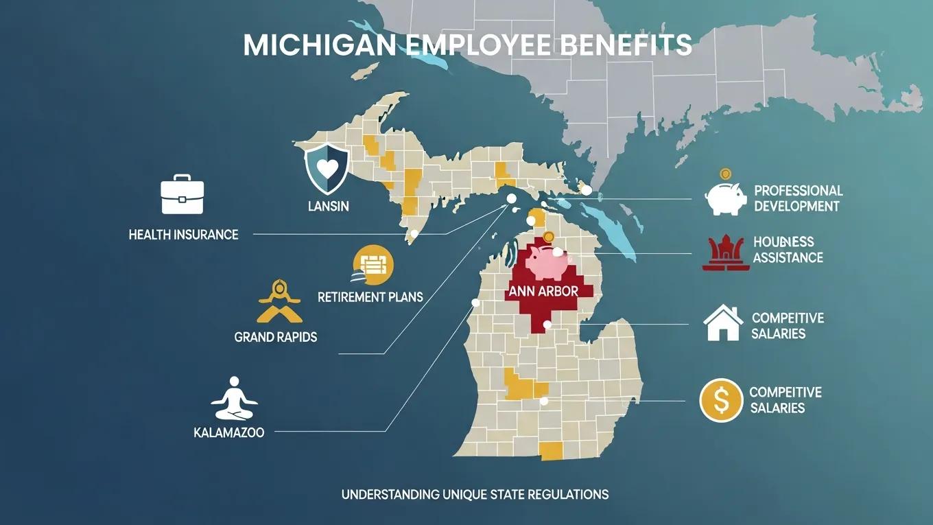 Map of Michigan highlighting employee benefits regulations and offerings