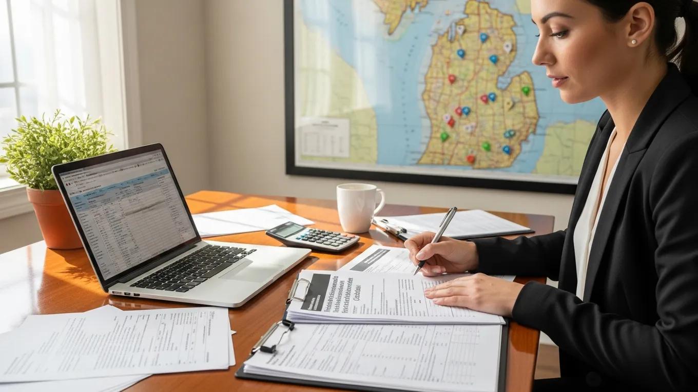 Michigan small business owner reviewing tax compliance documents for health reimbursement arrangements
