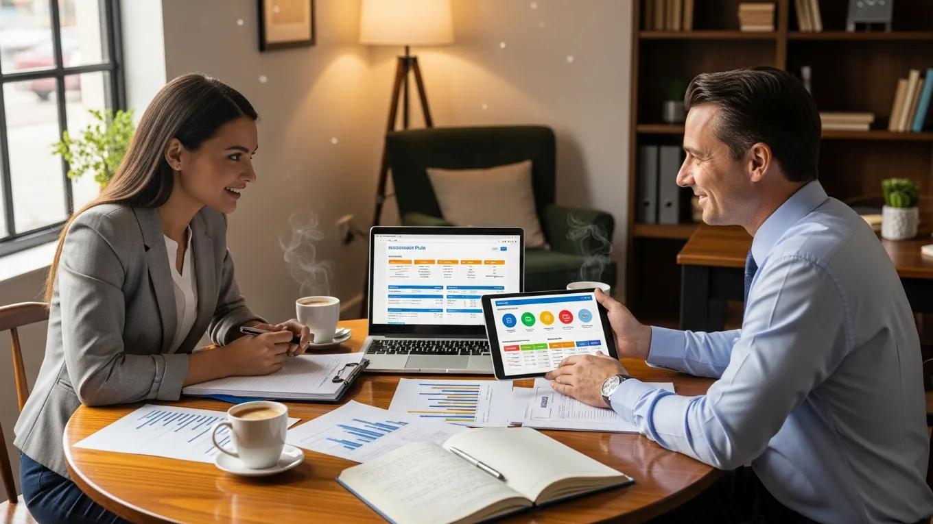 Small business owner consulting about insurance options with a professional