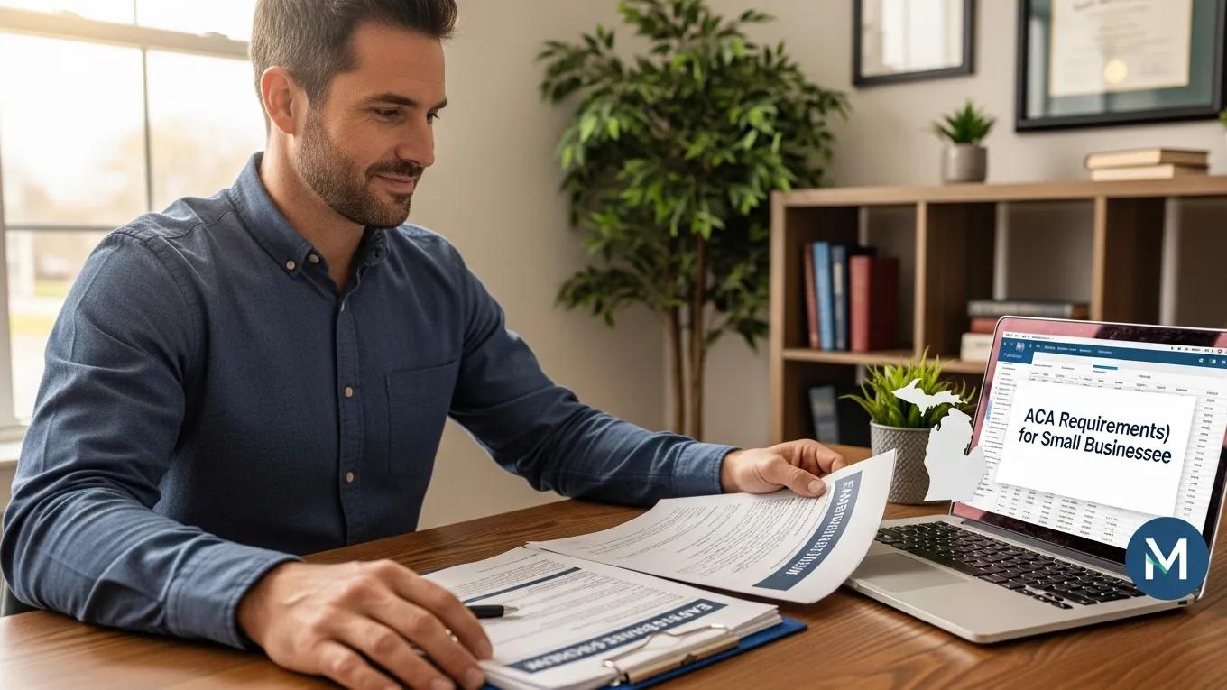 Small business owner in Michigan reviewing ACA compliance and employee benefits options.