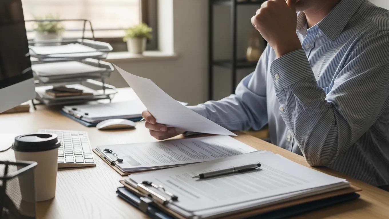 Small business owner reviewing compliance documents for health insurance regulations
