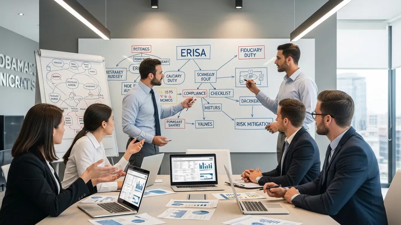Team collaborating on compliance strategies in a meeting room